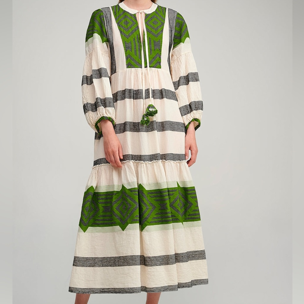 Pearl and Caviar Midi Boho Cotton Dress